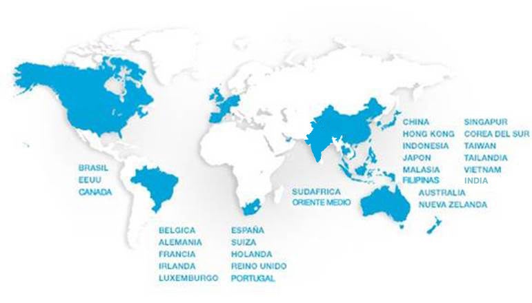 mapa de la presencia global de Robert Walters mapa global de los países en los que está presente Robert Walters con sus unidades de negocio